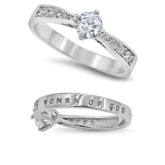 WOMAN OF GOD Ring PROVERBS 31, Stainless Steel with Center Stone