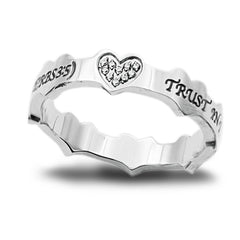 PROVERBS 3:5 Ring with Heart & CZ Stones, Christian Verse, Stainless Steel