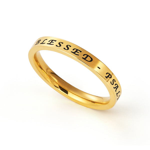 Psalms 34:8 Ring Gold Plated Band with clear CZ