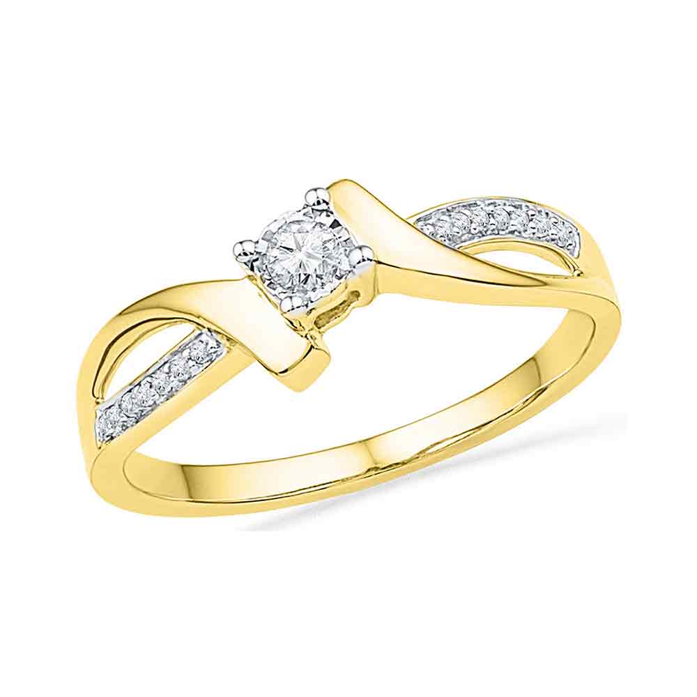 10kt Yellow Gold Womens Round Diamond Solitaire Promise Bridal Ring 1/10 Cttw