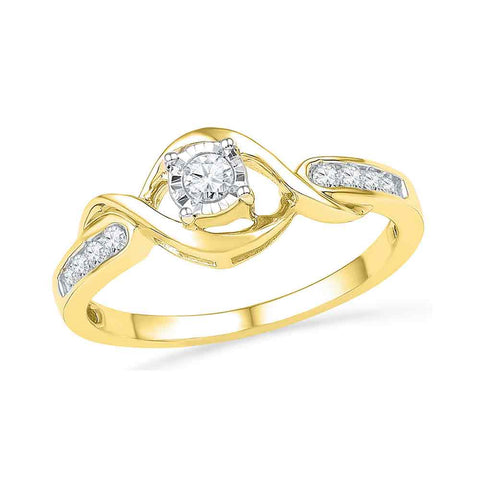 10kt Yellow Gold Womens Round Diamond Solitaire Twist Promise Bridal Ring 1/6 Cttw