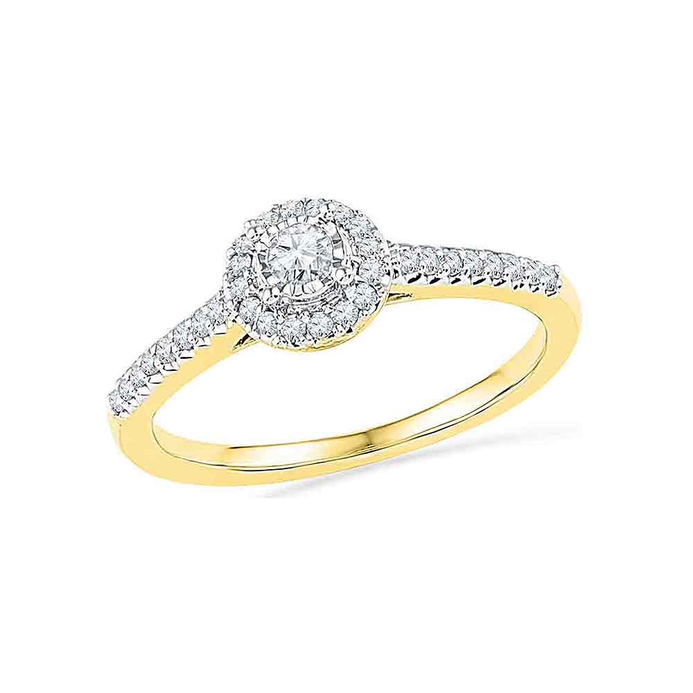 10kt Yellow Gold Womens Round Diamond Solitaire Halo Promise Bridal Ring 1/4 Cttw