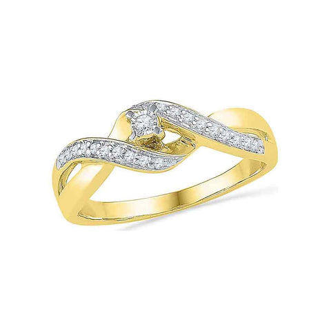 10kt Yellow Gold Womens Round Diamond Solitaire Crossover Twist Promise Bridal Ring 1/5 Cttw