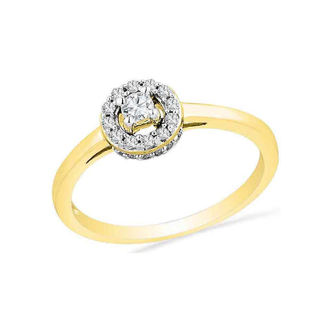10kt Yellow Gold Womens Round Diamond Solitaire Halo Promise Bridal Ring 1/4 Cttw