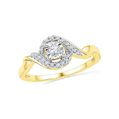 10kt Yellow Gold Womens Round Diamond Solitaire Twist Promise Bridal Ring 1/6 Cttw