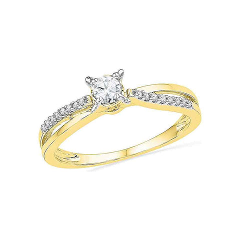 10kt Yellow Gold Womens Round Diamond Solitaire Crossover Promise Bridal Ring 1/4 Cttw
