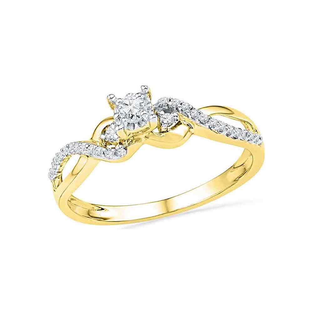 10kt Yellow Gold Womens Round Diamond Solitaire Crossover Promise Bridal Ring 1/4 Cttw