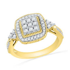 10kt yellow gold womens round diamond square frame cluster milgrain ring 1/2 cttw101382