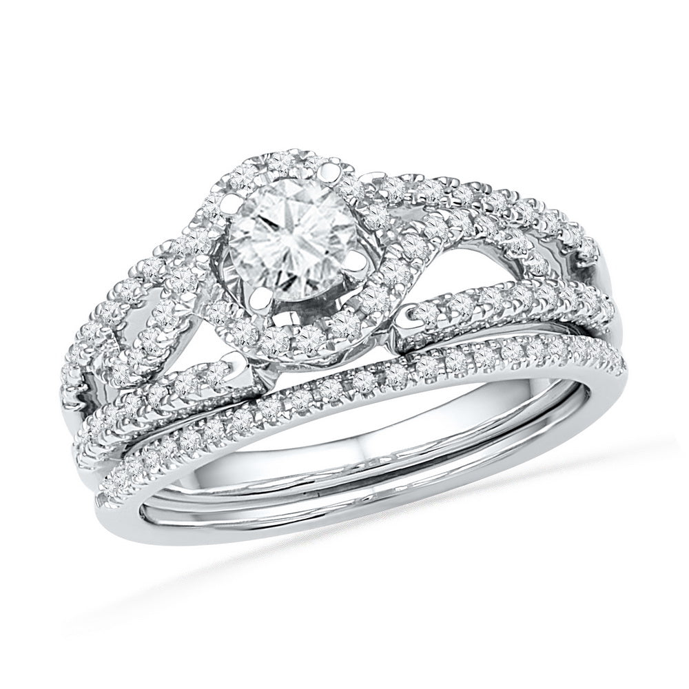 14kt White Gold Womens Round Diamond Bridal Wedding Engagement Ring Band Set 3/4 Cttw