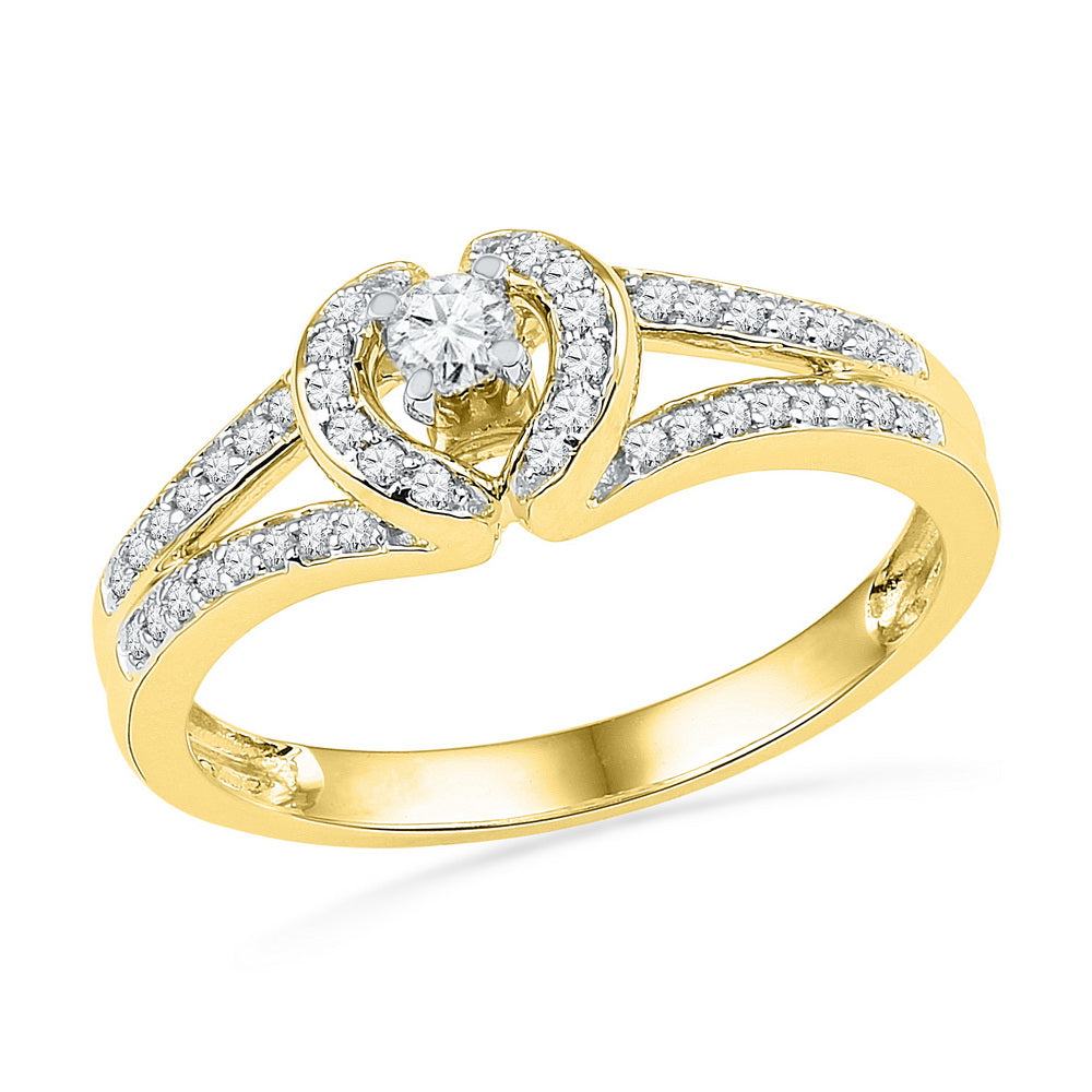 10kt Yellow Gold Womens Round Diamond Heart Love Promise Bridal Ring 1/4 Cttw