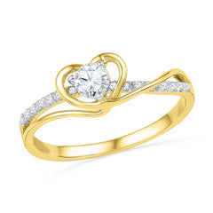 10kt yellow gold womens round diamond heart love promise bridal ring 1/4 cttw101798