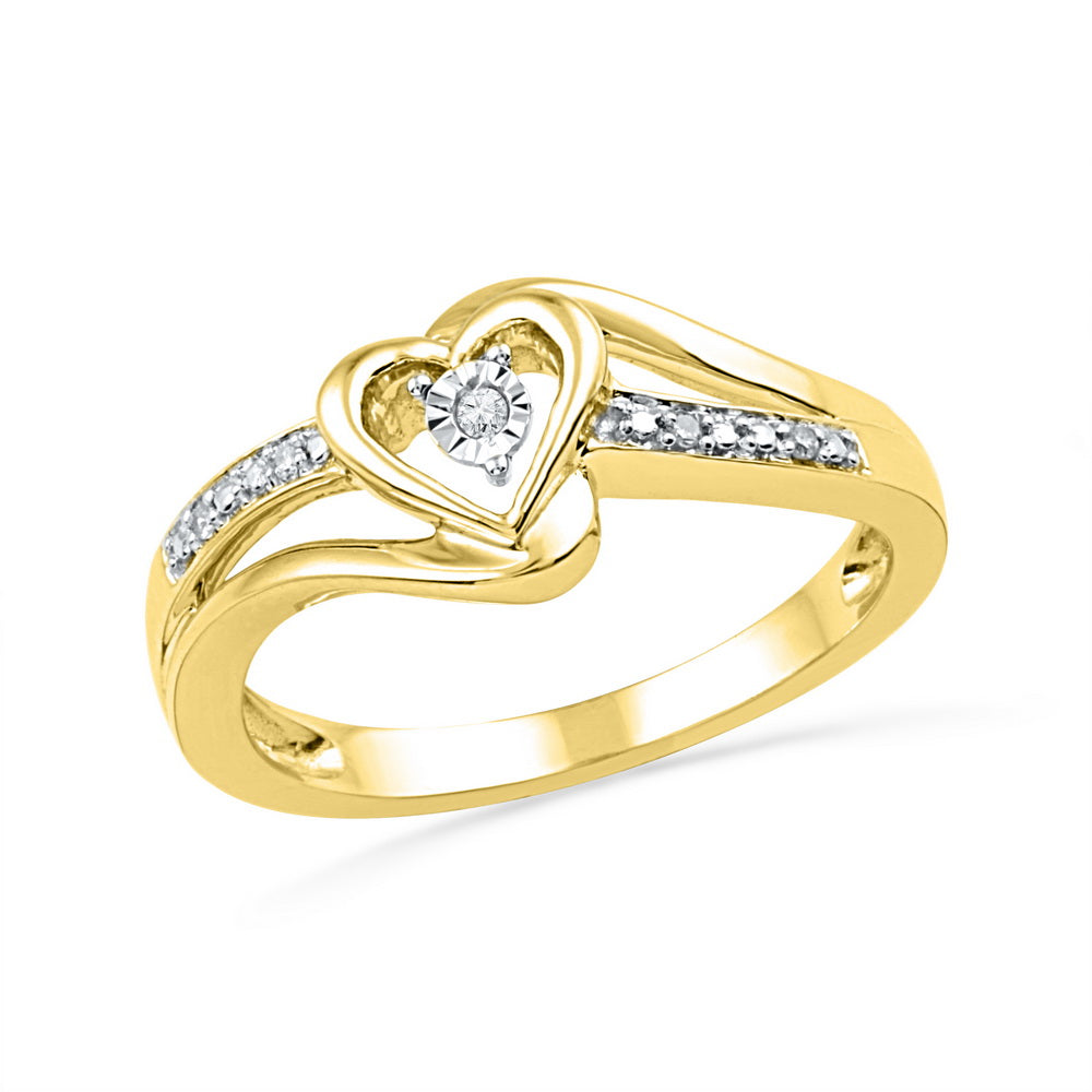 10kt Yellow Gold Womens Round Diamond Heart Love Promise Bridal Ring .03 Cttw