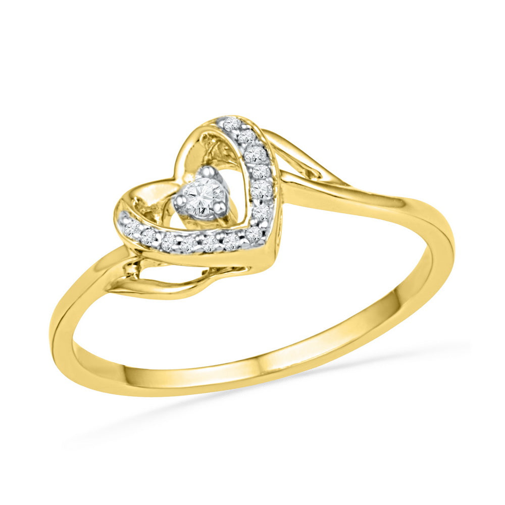 10kt Yellow Gold Womens Round Diamond Heart Love Promise Bridal Ring 1/12 Cttw