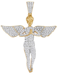 10kt Yellow Gold Mens Round Diamond Angel Wings Cherub Charm Pendant 1.00 Cttw