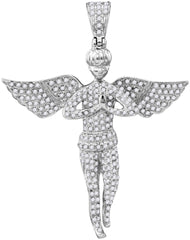 10kt White Gold Mens Round Diamond Angel Wings Religious Charm Pendant 1.00 Cttw