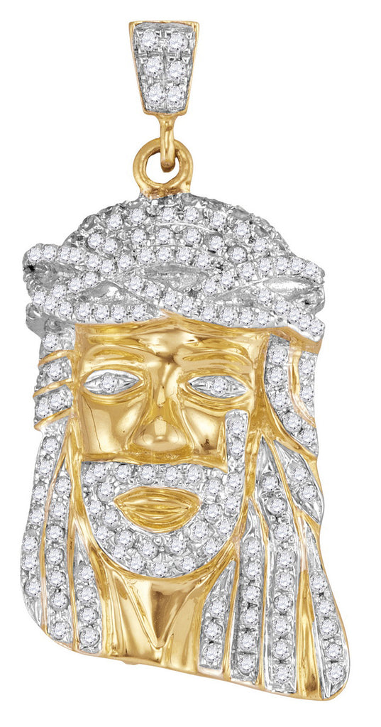 Solid Gold Jesus Piece 10K with Diamonds, Religious Theme 3/4 Cttw