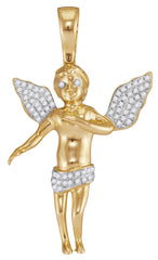 10kt Yellow Gold Mens Round Diamond Angel Cherub Charm Pendant 3/8 Cttw