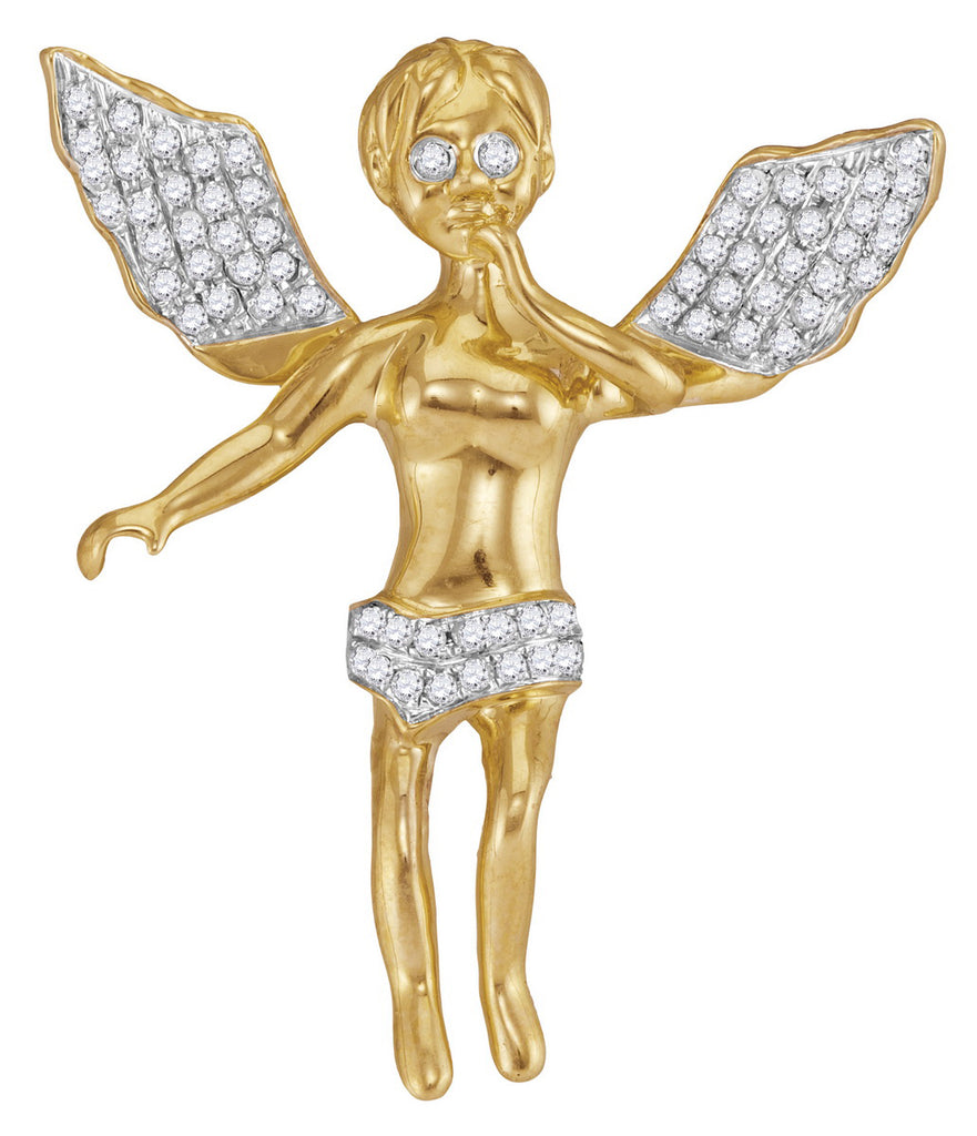 10kt Yellow Gold Mens Round Diamond Guardian Angel Wings Cherub Charm Pendant 3/8 Cttw