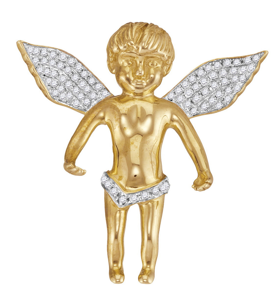 10kt Yellow Gold Mens Round Diamond Angel Wings Cherub Charm Pendant 1/2 Cttw