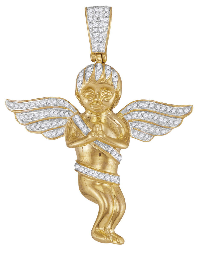 10kt Yellow Gold Cherub Angel Pendant with Diamonds 1/2 Cttw