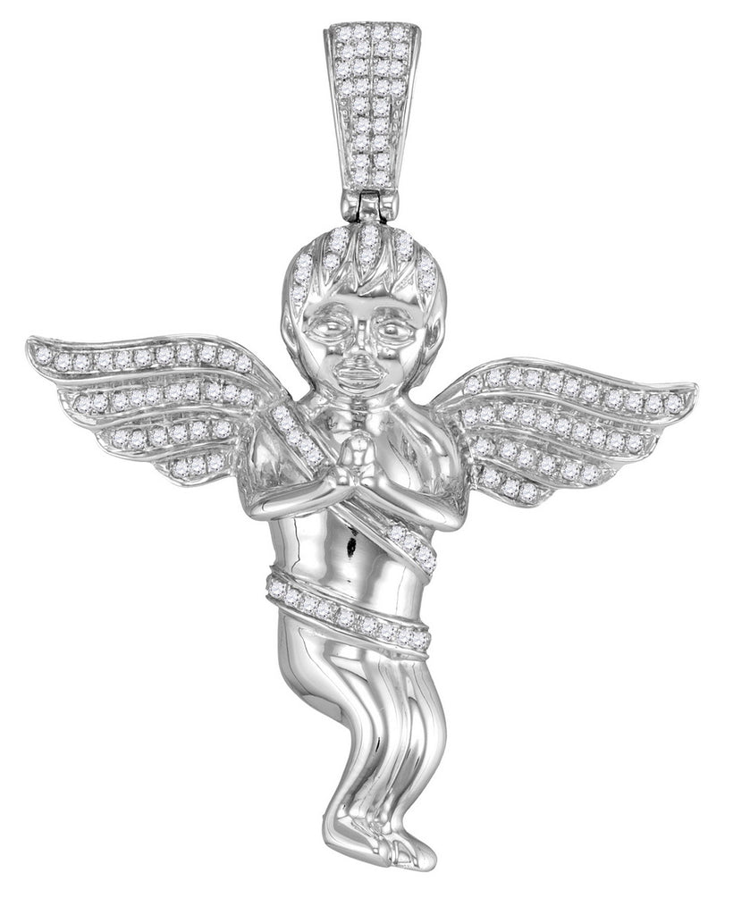 10kt White Gold Mens Praying Guardian Angel Pendant with Diamond 1/2 Cttw