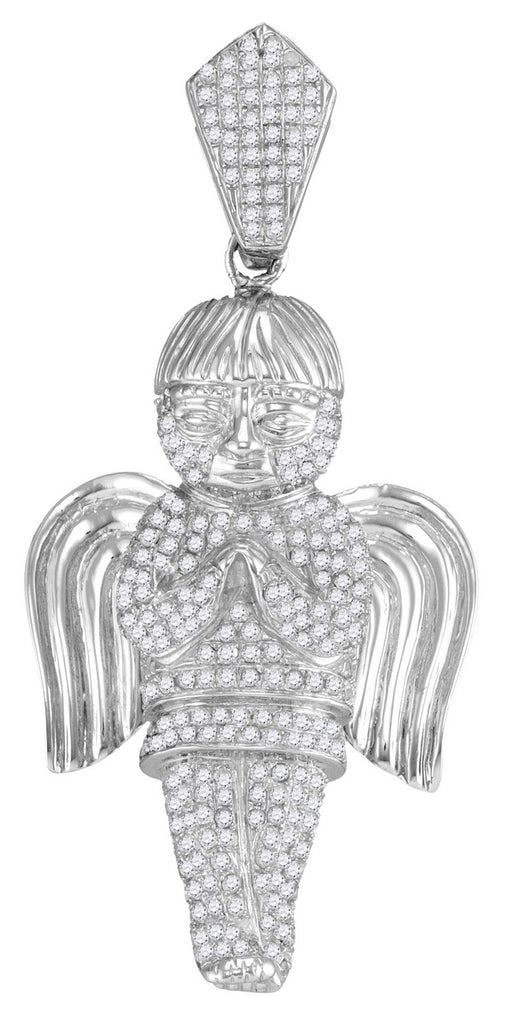10kt White Gold Praying Angel Pendant Charm with Diamonds 1-3/4 Cttw