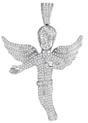 10kt White Gold Mens Diamond Guardian Angel Pendant 2-1/6 Cttw