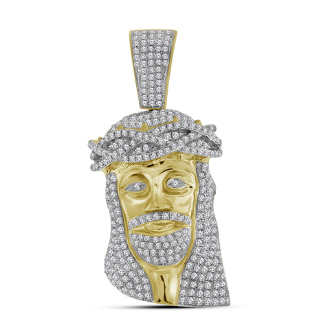 10K Gold Jesus Piece Pendant For Men with Diamonds 1-3/4 Cttw