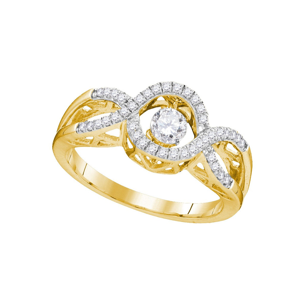 10kt Yellow Gold Womens Round Diamond Twinkle Solitaire Moving Ring 1/4 Cttw