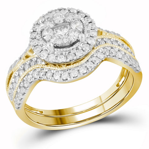 14kt Yellow Gold Womens Round Diamond Bridal Wedding Engagement Ring Band Set 7/8 Cttw