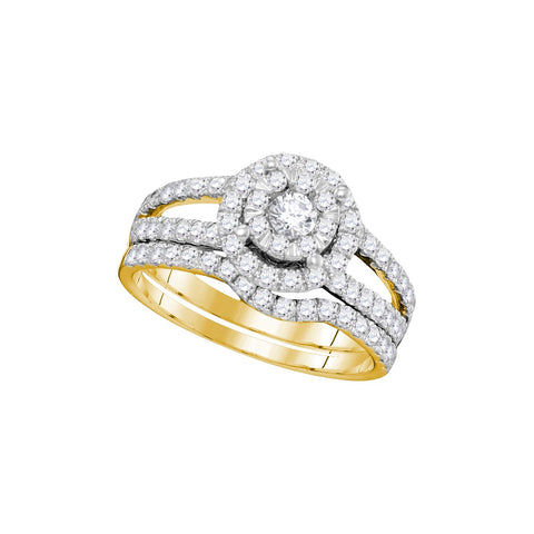 14kt Yellow Gold Womens Round Diamond Halo Split-shank Bridal Wedding Engagement Ring Band Set 1.00 Cttw