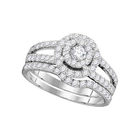 14k White Gold Round Diamond Bridal Wedding Engagement Ring Band Set 1.00 Cttw
