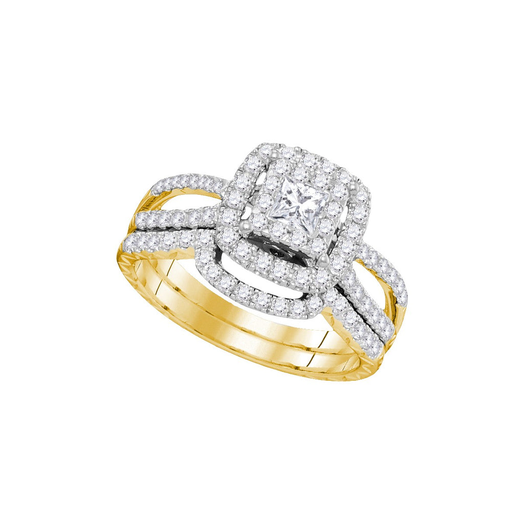 14K Yellow Gold Womens Princess Diamond Bridal Wedding Engagement Ring Band Set 1.00 Cttw