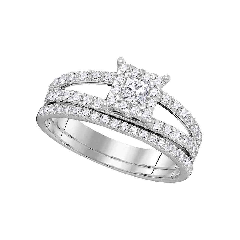 14kt White Gold Womens Diamond Princess Bridal Wedding Engagement Ring Band Set 1.00 Cttw