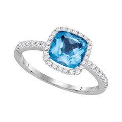 14kt white gold womens cushion blue topaz solitaire diamond halo slender ring 2.00 cttw105008