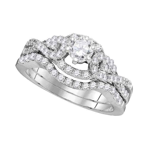 14k White Gold Womens Round Diamond Woven Twist Bridal Wedding Engagement Ring Band Set 1 Cttw