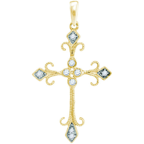 Elegant Cross Pendant for Women, 10K Gold and Diamond 1/10 Cttw
