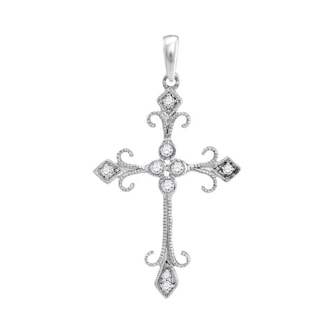 Elegant Cross Necklace, 10K White Gold and Diamond Religious Pendant for Women 1/10 Cttw