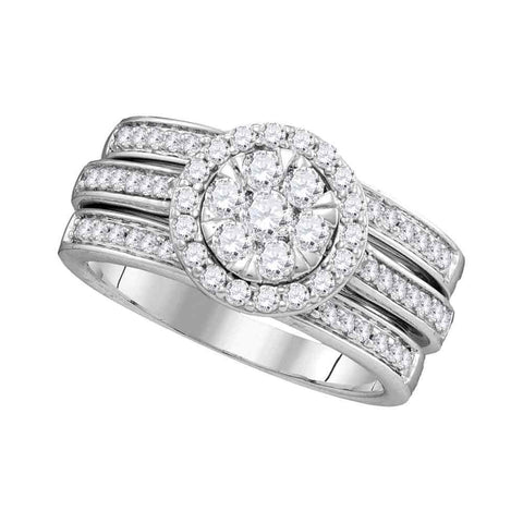 14kt White Gold Womens Round Diamond Cluster Bridal Wedding Engagement Ring Band Set 1.00 Cttw