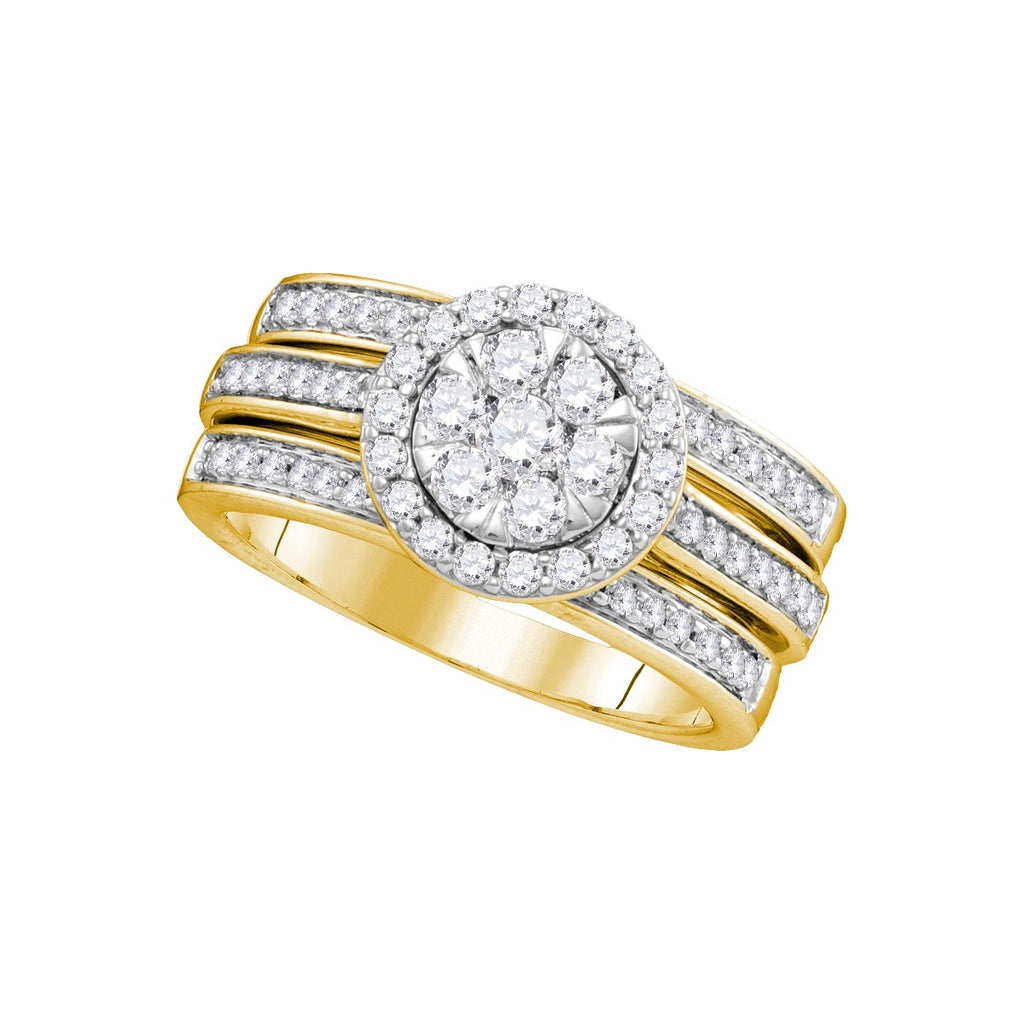 14kt Yellow Gold Womens Round Diamond Cluster Bridal Wedding Engagement Ring Band Set 1.00 Cttw