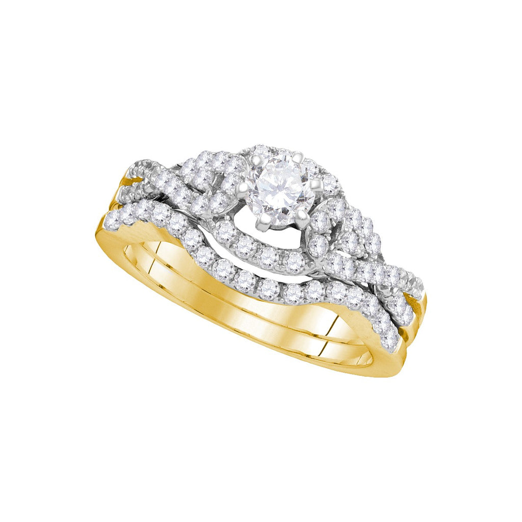14k Yellow Gold Womens Round Diamond Woven Twist Bridal Wedding Engagement Ring Band Set 1 Cttw