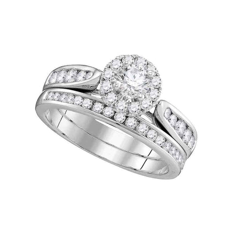 14kt White Gold Womens Diamond Round Halo Bridal Wedding Engagement Ring Band Set 1.00 Cttw