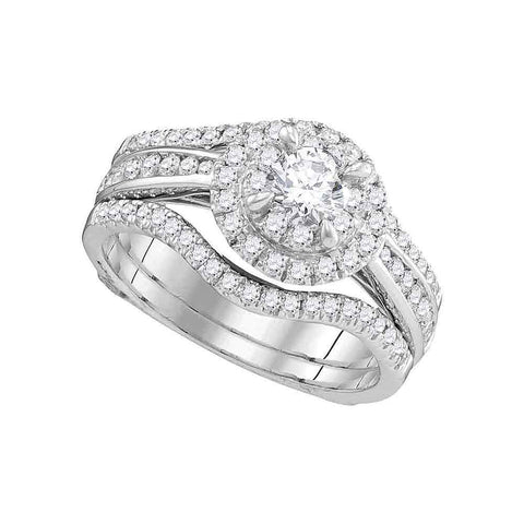 14kt White Gold Womens Round Diamond Bridal Wedding Engagement Ring Band Set 1.00 Cttw