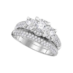 14k white gold womens round 3 stone diamond bridal wedding engagement ring band set 1 1/3 cttw106288
