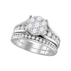 14kt white gold womens round diamond cluster bridal wedding engagement ring band set 1 1/2 cttw106296