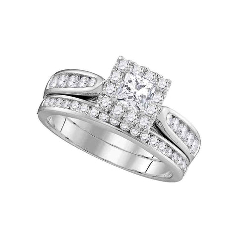 14kt White Gold Womens Princess Diamond Bridal Wedding Engagement Ring Band Set 1.00 Cttw