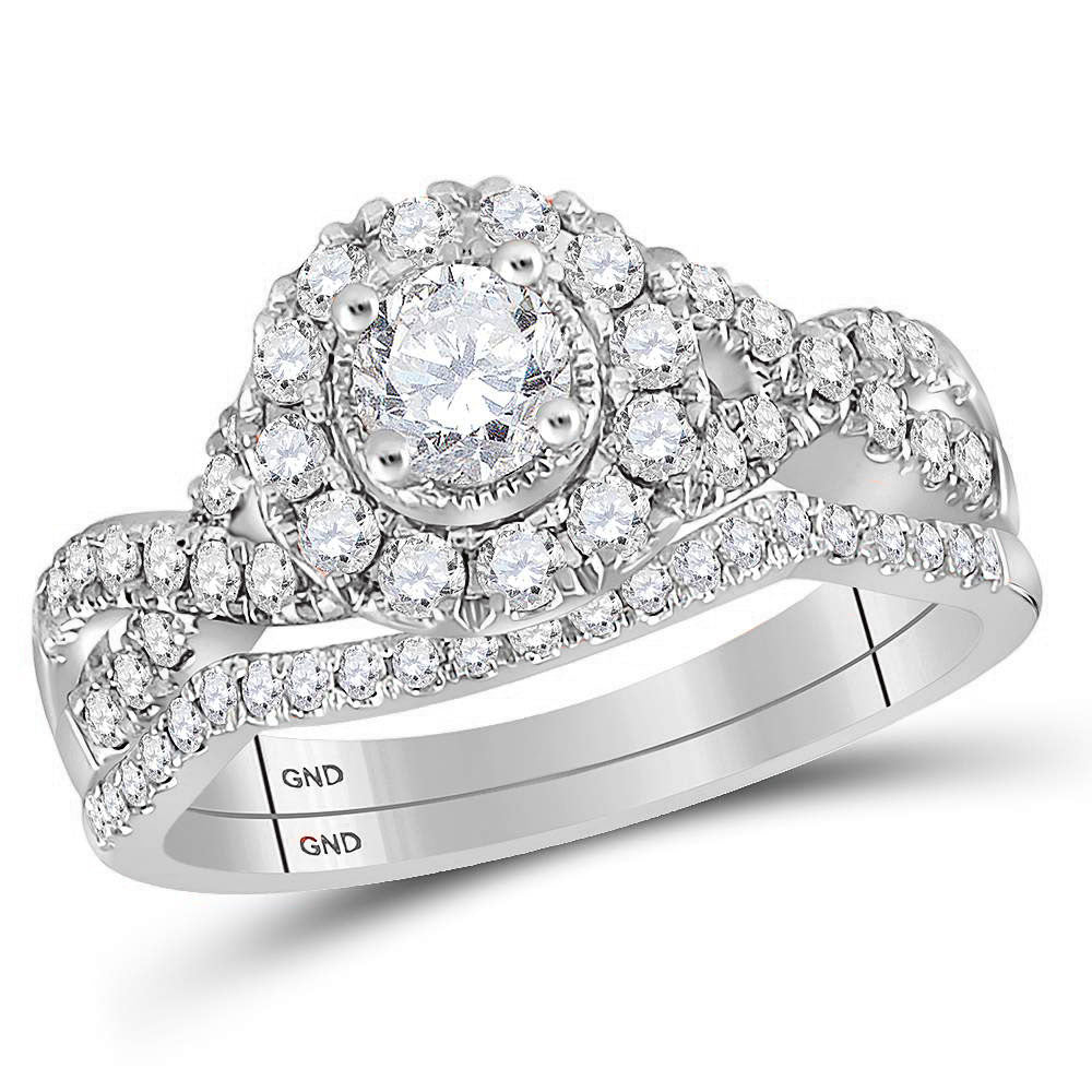 14kt White Gold Womens Round Diamond Twist Bridal Wedding Engagement Ring Set 1.00 Cttw