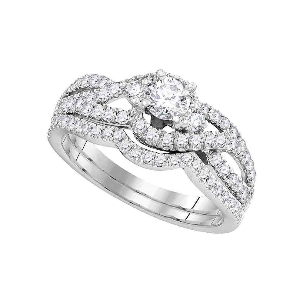 14kt White Gold Womens Round Diamond Bridal Wedding Engagement Ring Band Set 1.00 Cttw