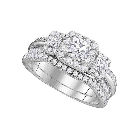 14kt White Gold Womens Princess Diamond Bridal Wedding Engagement Ring Band Set 1.00 Cttw