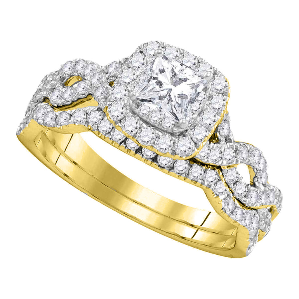 14kt Yellow Gold Womens Princess Diamond Twist Bridal Wedding Engagement Ring Band Set 1.00 Cttw